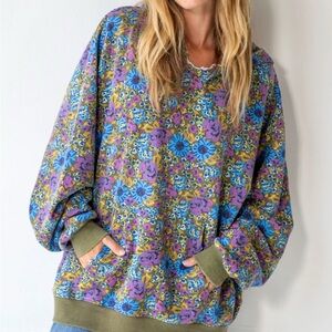 NATURAL LIFE Oversized Printed Hoodie  Green and Blue Hoodie Sweatshirt